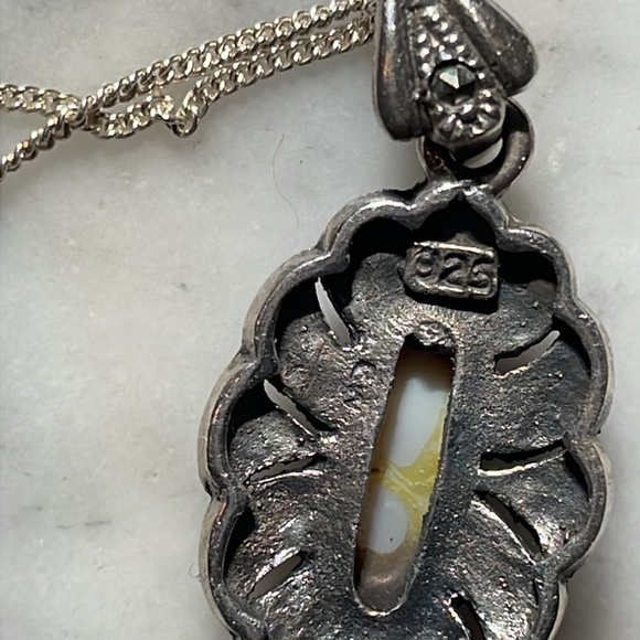Silver & opal marcasite pendant - Picture 6 of 7